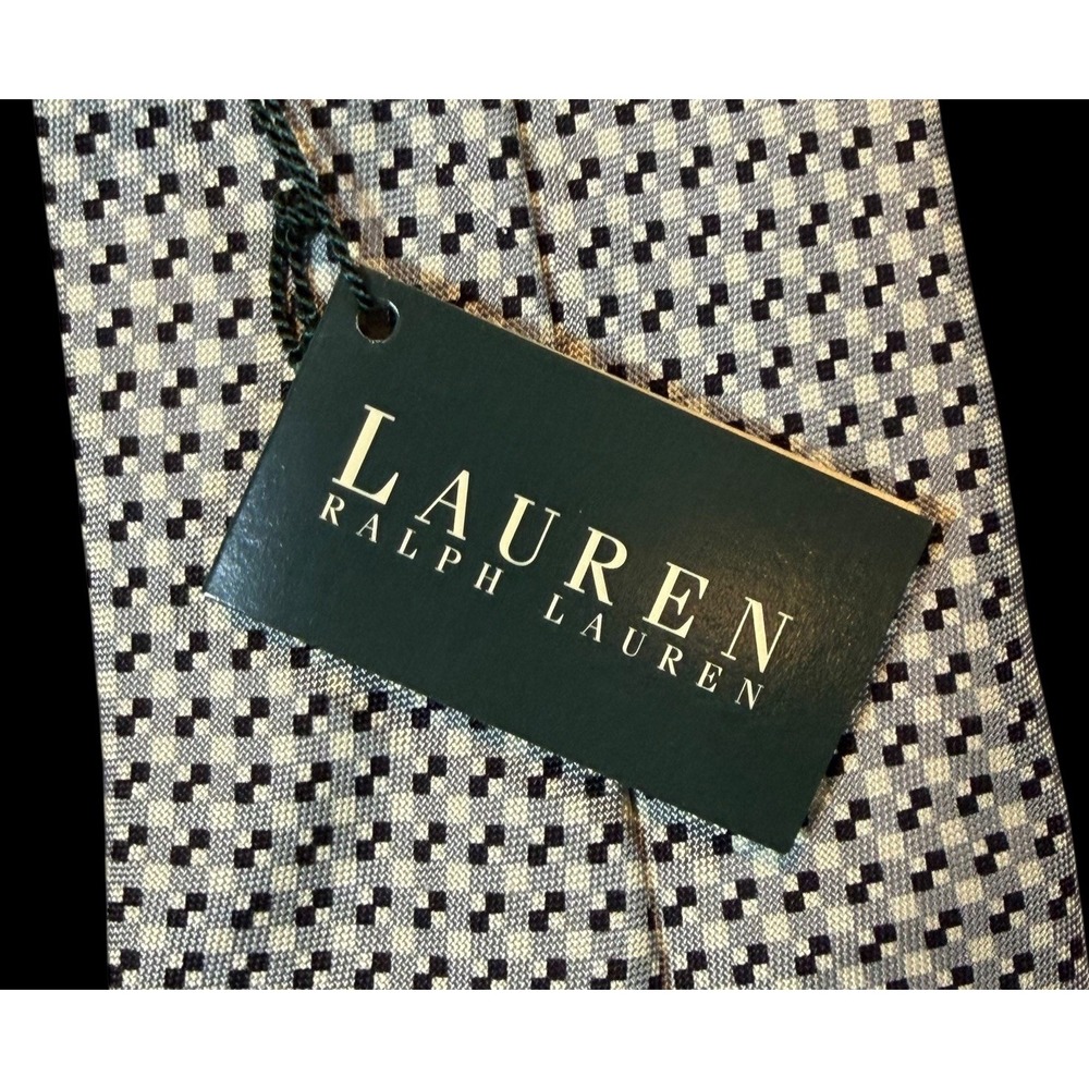 Vintage Ralph Lauren Black White Geo Square 100% Silk Made USA Tie 57" x 4" NWT